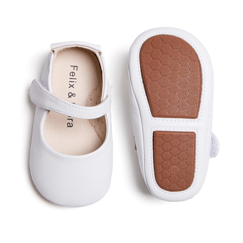 Felix & Flora White Baby Shoes Girl 6-12 Months - Infant Baby Walking Shoes Moccasinss Rubber Sole Crib Shoes(White,6-9 Months) - Image 1